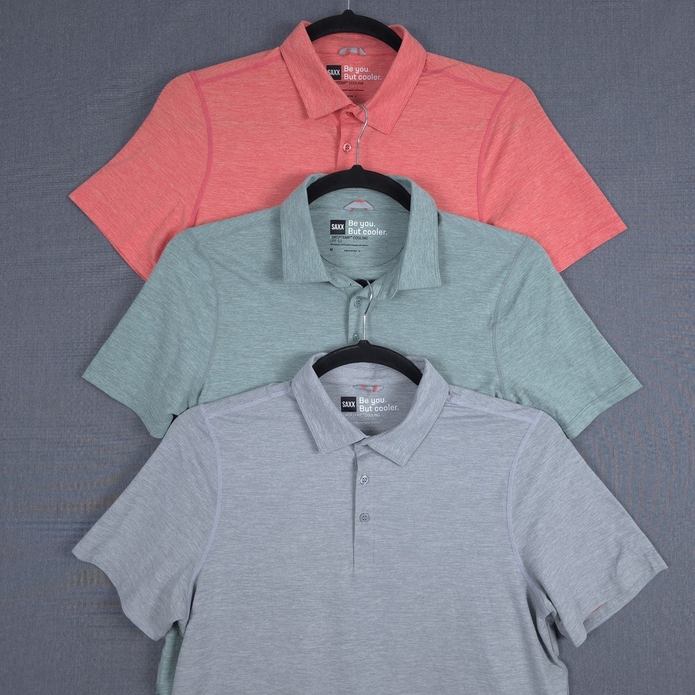 Lot of 3 SAXX All Day Cooling Polos Mens Medium Performance Stretch DropTemp‎